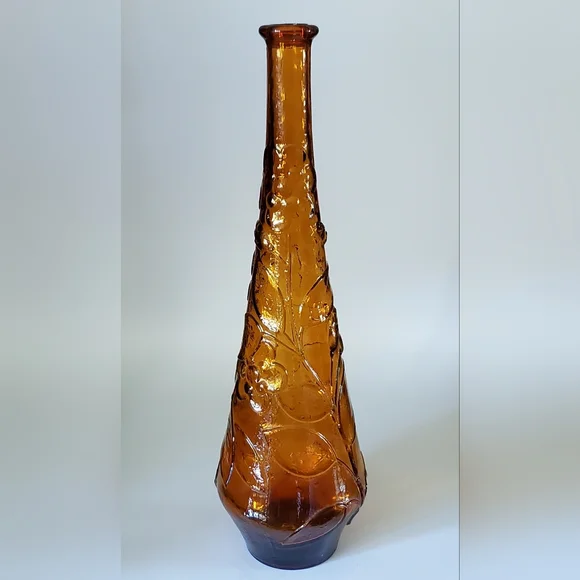 Vntg Empoli 15 1/2" Amber Butterfly & Flower Bottle - Picture 2 of 11